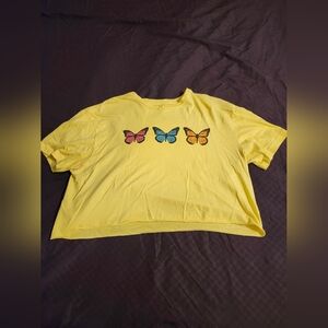Yellow Pink Blue Orange Butterfly Crop Top Womens L